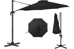 COSTWAY 3M/3.3M Garden Cantilever Parasol, Outdoor Offset Banana Hanging Umbrella with 5 Adjustable Tilt, 360° Rotation and Cross-shaped Base, 8-Rib Sun Shade Canopy