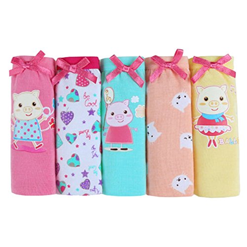 Lovely Girls' lovely Pigs 5 Pack Colorful Cotton Briefs Panties 120cm