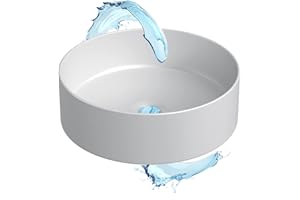 Starbath Plus - Lavabo de Cerámica - Con Forma Redonda - Color Blanco Mate- Medidas 35 x 35 x 12 cm - Ideal para Poner sobre Encimera de Muebles de Baños y Aseos