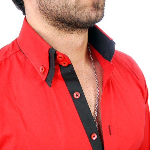 Reslad Herren-Hemd Slim Fit Kontrast Langarm-Hemd Alabama RS-7050 Rot-Schwarz