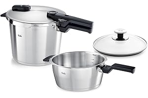 Fissler Vitaquick Premium - Set di 2 pentole a pressione da 3,5 e da 6 litri con coperchio in metallo, 1 coperchio supplementare in vetro, compatibile induzione