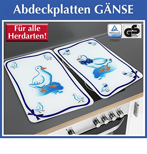 Wenko 2521486500 Herdabdeckplatte Universal Gänse für alle Herdarten, Gehärtetes Glas, 2-er Set, mehrfarbig, 52 x 30 x 5,5 cm