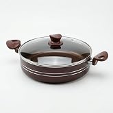 Papilla Assos 30 cm Karnıyarık Tenceresi - Bordo Renkli, &Ccedil;ift &Ccedil;izgi Detaylı Cam Kapaklı Yanmaz Yapışmaz Sığ Tencere