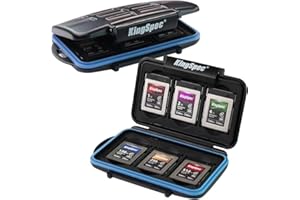 KingSpec Memory Card Case: Waterproof, Weatherproof, Snap Closure, Moulded Eyelet with Carabiner, Shockproof, Fits 6 XQD or CF Express Type B Cards