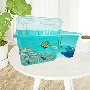 Jainsons Pet Products Turtle Tank Aquarium, Turtle Habitat Reptile Tank Plastic Terrarium Safe and Durable, Turtle Tank with Lid Prevent (Accessories not Included) (Medium-Tank-1.5 FEET/ 18 INCH)