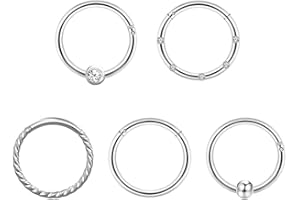 YHmall 5 Pezzi Anello Piercing Naso Acciaio Inossidabile Septum Naso Anello Cerchio Clicker Piercing Cartilagine Piercing Gioielli Interno 8MM