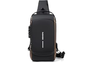 HJKIOPC Brusttasche Herren Sling Bag,Passwortschutz Anti-Diebstahl Crossbody Bag,Umhängetasche Outdoor Wasserdicht Lässige Herrentasche(Schwarz und Braun)