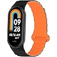 Koelaa Silicone Magnetic Watch Straps for Xiaomi Mi Band 9/Xiaomi Smart Band 9/Xiaomi Mi Band 8/Xiaomi Smart Band 8, Adjustable Silicone with Magnetic Replacement Straps for Women Men-Black+Orange