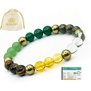 Aumvira Dhan Yog Bracelet for Men & Women | Pyrite, Citrine & Aventurine Astrology Beads | Money Magnet for Wealth, Prosperity, Success & Good Luck | Healing Bracelet with Authenticity Certificate