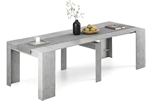 duehome | Mesa de Comedor, Consola, Mesa Extensible, Mesa para Salon, Recibidor o Cocina, Acabado en Cemento, Modelo Denis, Medidas: 50-235 cm (Largo) x 90 cm (Ancho) x 78 cm (Alto)