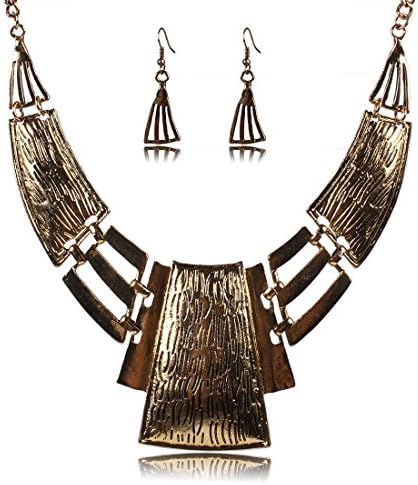 QIYUN.Z Women's Chunky Bold Square Bib Statement Chain Link Collar Necklace Earrings Set