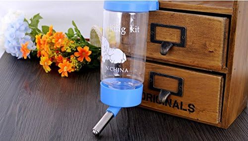 Plastic Wall Hanging Pet Dog Drinking Water Bottle 402ml Blue Clear