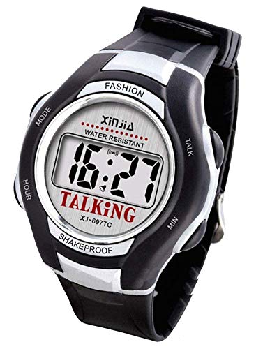 CursOnline® Orologio da Polso Parlante in Lingua Italiana ed Istruzioni in Italiano Confezionato in Elegante Box Regalo per Bambini, Anziani Ipovedenti o Ciechi. Ottimo rapporto Qualità/Prezzo 380-15 (Nero/Grigio)