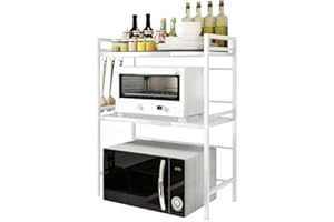 MUL-BOUTIQUE Étagère Micro Onde, Support De Rangement De Cuisine À Double Couche, Grille De Four En Métal Avec Crochets Amovibles (Blanc_40/64 * 36.5 * 78cm)