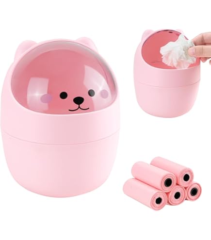 Mini Draagbare Flip Deksel Tafel Afvalbak,Suuwwn Bin Mooi en Praktisch Kleine Wasbeer Kat Exterieur Design Bureau Afvalbak Voor Badkamer Slaapkamer Tafelblad Vuilnisbak Tissue Box Prullenbak
