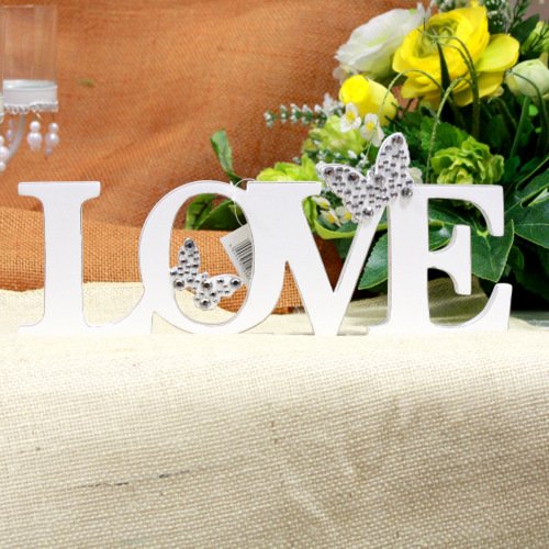 Wooden Love Sign with Butterfly and Diamante feature
