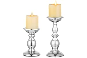 ‎NUPTIO NUPTIO 2 szt. Świeczniki filarowe, metalowy świecznik, idealny na świece 80 mm, srebrny świecznik bożonarodzeniowy do salonu, ogrodów, spa, aromaterapii, kadzidełek, na wesele, Halloween, imprezę, 2