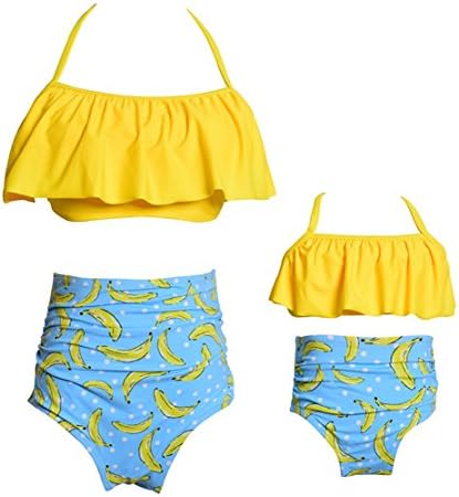 Baby Girls Bikini Swimsuit Set Family Matching Mother Girl Swimwear Beachwear (Yellow Girl, 5-6 T)