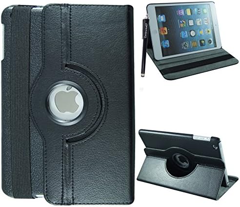For Apple Ipad Mini 2 Simple Smooth Plain Black 360° Degree Rotating Printed PU Leather Stand Flip Case Cover Pouch + FREE STYLUS PEN By CONTINENTAL27