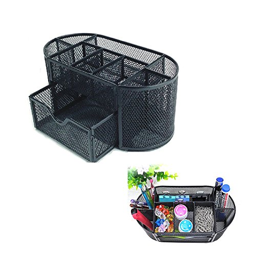 Organizador de escritorio por rechel, soporte para bolígrafo, oficina de malla de Metal caja de almacenamiento cesta con 9 piezas, color negro 22*11*11cm