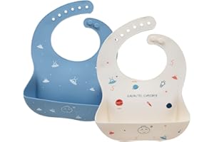 Little Dimsum Babero impermeable de silicona para bebés para bebés y niños pequeños con recogedor de alimentos