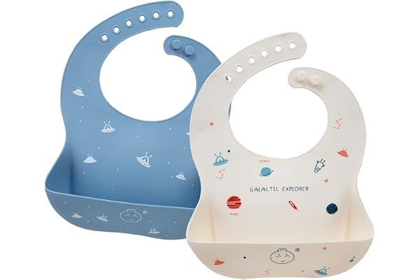 Little Dimsum® 2 Pcs Bavoirs Bébé Silicone Souple, Facile à Nettoyer, bavoirs imperméables en silicone, inodore
