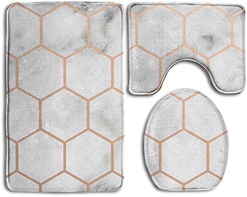 RedBeans Rose Gold Marble Bathroom Carpet Rug,Non-Slip 3 Piece Bathroom Mat Set