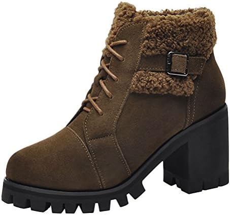 Autumn Winter Women Suede Chunky Heels Casual Faux Plush Ankle Boots(5.5 UK, Brown)