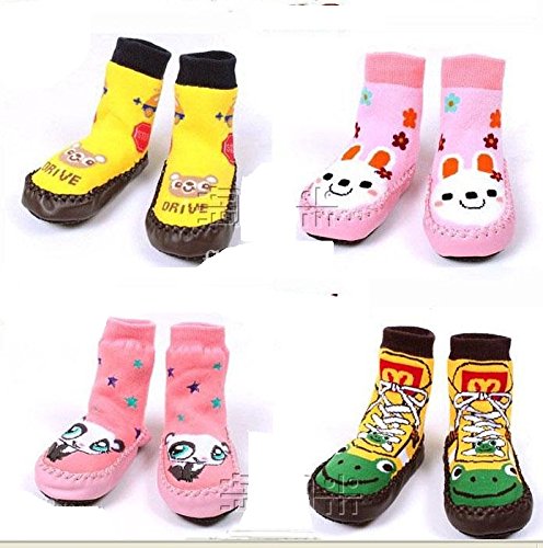 Bebedou baby socks (2 pairs pack) colourful cutest home socks 18 to 36 months Baby Toddlers Kids Comfy Indoor Slippers Shoes Socks Moccasins NON SKID Indoor Shoes Socks Durable Multifunctional slip baby booties breathable toddler elastic, warm and thick socks with soft leather sole, 2 for the price of 1 (blue red)