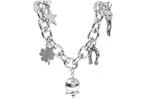 Flowers Bracciali Portafortuna Completamente in Acciaio Inossidabile con Vari ciondoli. Punti Luce, Campanelle, Coccinelle, Quadrifoglio. per Tutte Le Occasioni