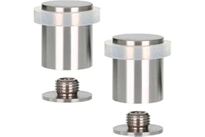 EVI Herrajes | Lot De 2 Butées De Porte Sol | Ø24X30mm | Acier inoxydable Finition Mate | Caoutchouc de silicone naturel |Base filetée - Comprend vis + cheville de fixation | Mod. I-181