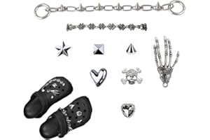 tikono Gothic Y2K Faux-Diamant-Schuhanhänger mit Ketten, Punk-Spitzen und Charms für Damen und Herren - Biker-Stil