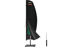 HEIMUNI Pokrowiec na Parasol Ogrodowy Wodoodporny, 255x55/81/55cm | Osłona Parasola Ogrodowego do Ø 400cm/320x320cm, Pokrowiec na Parasol Przeciwsłoneczny, Pyłoszczelna Tkanina Oxford 420D