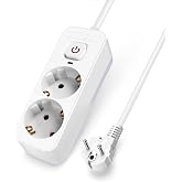 Aigostar Power Strip 2 Sockets with Switch, 5 m Cable, 16A/3680W, Child Protection, White &ndash; Electric Extension Cord for Home,