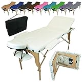 Vivezen Table de massage pliante 3 zones en bois avec panneau Reiki + Accessoires et housse de transport - 10 coloris - Norme CE - Blanc