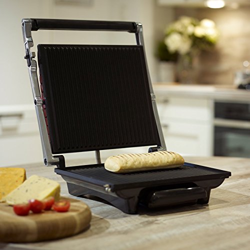 Dihl KA-PG04-BLK 4-Slice Sandwich Press Contact Panini Maker Health Lean Low Fat Grilled Toaster, Large, 2000 W, Black