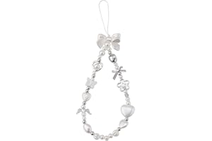 GOSKNOR Pasek do Telefonu, Perla Serce Kokarda Koralikowy Wisiorek do Telefonu Uroczy Y2K Pasek do Telefonu Brelok do Telefonu Pasek na Nadgarstek Telefonu na Brelok Plecak Portfel Aparat