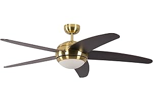 Ventilateur de plafond Melton par Pepeo avec eclairage et télécommande incluse revêtement laiton, pâles en marron-wanaque , 132 cm
