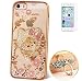 Produktbild Utra-Thin Iphone5 5s SE Hülle Silikon Transparent,3D Glitzer Strass ISENPENK® Schutzhülle TPU Case Schutzhülle Silikon Crystal Kirstall Clear Case Durchsichtig Weichem Silikon Handy Gürtel Tasche Muster Pour Iphone5 5s SE Zoll– [Tyrant Gold Katze Ring] Mit Panzerglas Folie