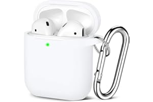 Maledan Etui kompatybilne z Apple Airpods 2 i 1, silikonowy pokrowiec ochronny, widoczny wskaźnik LED, obsługuje bezprzewodowe ładowanie karabińczykiem, białe