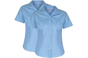 Trutex 2 Pack Girls Short Sleeve School Shirts with Revere Collar (5-16+ Years), Slim Fit Girls School Shirts, 2 x Girls Shirts, Non-Iron School Shirts Girls - Genuine School Uniform