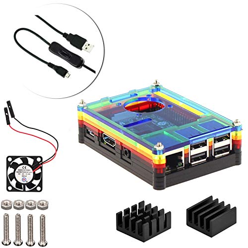 4 en 1 kit profesional para Raspberry Pi 3   Raspberry Pi Modelo B 2  arco iris en rodajas 9 Capas caja de la caja de refrigeraci  n   cable USB Mini Fan   Micro con giro   encendido  fresco