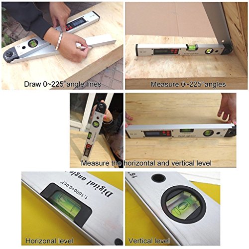AGPtek 400 mm/40,6 cm Digitaler Winkelmesser, Miter Finder Wasserwaage Werkzeug Mit LCD-Display, Aluminium Winkel Level Slope Finder Vertikal Horizontal Dual Spirit Level 0 ° -225 ° Mit Bein Verlängerung Und Fall - 8