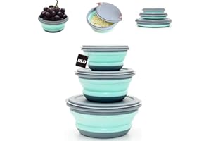 DLD D L D 3PCs Collapsible Bowl Sets Food Storage Outdoor Tableware Silicone Folding Lunch Box Portable Salad Bowl with Lid for Outdoor Camping Hiking, (Green)