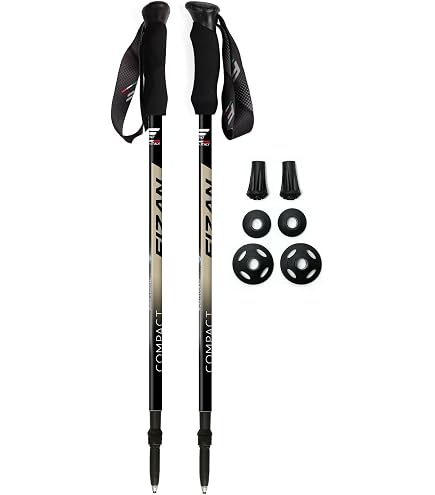 Fizan Compact 4 Bastoncini Da Trekking Pieghevoli In Alluminio 7001 - Coppia Ultraleggera 170g Cad. Impugnatura In Sughero, Regolabili Da 49 A 125 Cm - Made In Italy