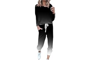 HAOLEI Conjunto Deportivo Mujer,Chandal Mujer Completo de 2 Piezas Moda Degradado Traje de Camiseta de Manga Larga Cuello Redondo y Pantalón Holgado con Cordón y Bolsillos Casual Conjundo Jogger Mujer