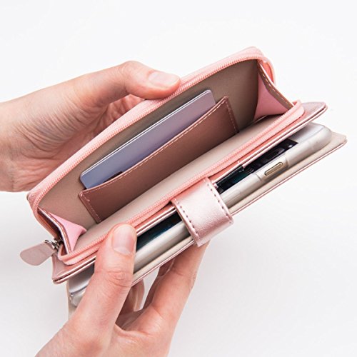 iPhone 6S Plus Case, TORU [iPhone 6S Plus Zipper Wallet Case] Card Slot Holder Magnetic Flip Cover with Zipper Pocket and Wrist Strap for iPhone 6S Plus / iPhone 6 Plus - Rose Gold