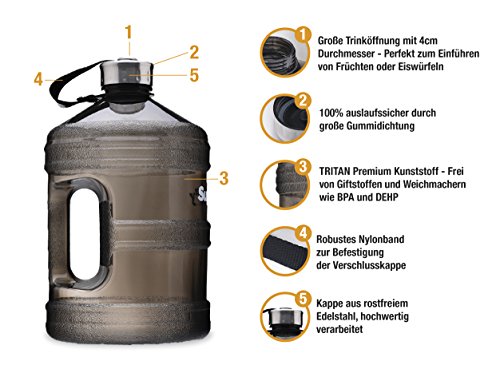 Tritan 3,79 Liter 1 Gallone Water Jug XXL Trinkflasche von Supplify – Camping Outdoor Wasser-Flasche, Ohne Weichmacher/BPA – Großer Wasserkanister aus Tritan Plastik – Transparent Finish - 3