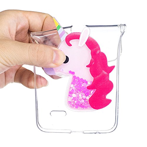 Funda LG K4 2017  Caselover 3D Bling Silicona TPU Unicornio Carcasas para LG K4 2017 Glitter L  quido Arena Movediza Protecci  n Caso Sparkle Brillar Cristal Tapa Case Suave Transparente Claro Bumper Cover Anti Ara  azos Choque Absorci  n Cubierta Caja  5 0 pulgadas  - Rosa roja