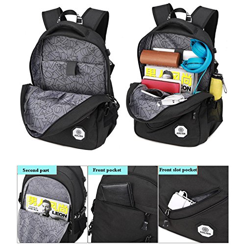 Herren Laptop Rucksack mit USB Aufladen Hafen-Kebos Wasserdicht Nylon Shulrucksack Daypack f  r Reise  Schule und Gesch  ftsreise mit 15 zoll Laptop